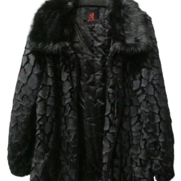 ADRIENNE LANDAU BLACK COLLARED FAUX FUR LONG SLEEVE JACKET COAT LG & XL NWT $275 - Picture 6 of 10